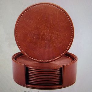 Vente chaude en cuir noir tasse à boire sous-verre ensemble de 4 tapis de Table en cuir Pu noir rond tasse à café tapis avec support - Product Image 4