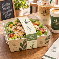 AT PACK Custom Salad Food Box with 250g White Card Paper, Disposable Takeaway Packaging Box for Cafe, Restaurant & Catering