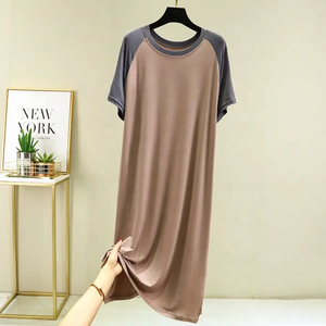 Vestido de talla grande de color sólido para mujer, cuello redondo, Vestido de manga media de Vietnam, vestidos de mujer de talla grande con columpio grande - Product Image 2