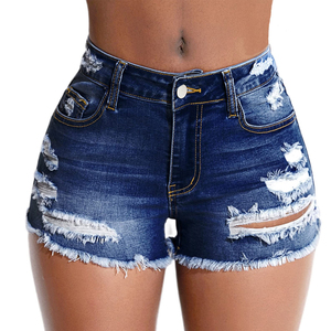 Pantalones cortos vaqueros de alta calidad con logotipo personalizado para mujer, venta al por mayor, nueva moda 2025, pantalones cortos vaqueros de cintura alta personalizados para mujer - Product Image 1