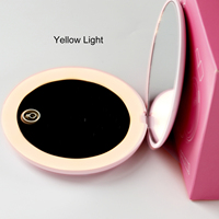 Cermin rias LED dua sisi LOGO kustom-cermin rias saku Mini lipat, cermin kosmetik kompak bulat portabel