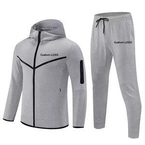 Ropa deportiva con logotipo personalizado, chándales de entrenamiento físico para gimnasio, conjunto de dos piezas para hombre, chaqueta con cremallera, traje de pantalón para correr para hombre - Product Image 1