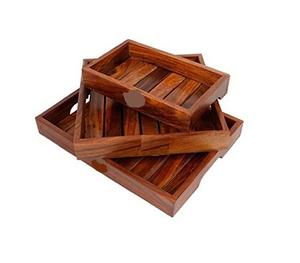 Plateau en bois avec poignée en métal différentes tailles et formes plateau de service de vaisselle de mariage et de restaurant - Product Image 3