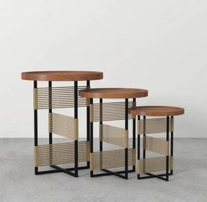 Ensemble de meubles de salon au design moderne chinois ensemble de table basse et de table ronde en bois et métal 3 pièces pour Diwali - Product Image 3