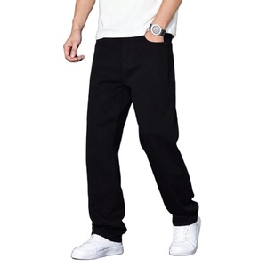Jean en denim noir tendance pour homme, coupe droite moderne, jambe large, écologique, respirant, délavé, style vintage, tailles 26 à 40 - Product Image 1