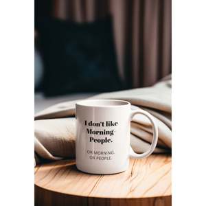 Tasse en céramique minimaliste 200 ml, compatible lave-vaisselle et micro-ondes, avec cuillère « I Don't Morning People » pour la retraite ou le nouveau-né - Product Image 4