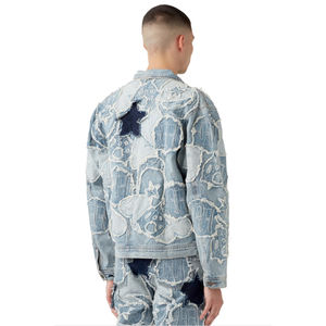 Veste en jean personnalisée 2025 coutures contrastées Vestes en jean noir délavé vintage pour hommes - Product Image 2