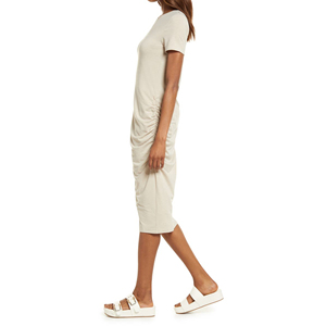 Proshah-Vestido camisero de poliéster suave Con manga corta para mujer, Vestido camisero de poliéster suave, corte regular, sin forro, color Beige - Product Image 2
