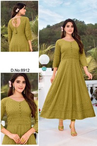 Kurti ผ้าฝ้ายใยสังเคราะห์ปักเลื่อม,ชุด Kurta Palazzo สำหรับสาวๆสไตล์อินเดียขายส่งผ้าฝ้าย Anarkali - Product Image 6