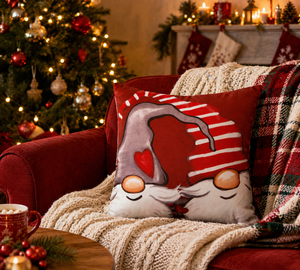 Square Decorative Throw Pillow with Zipper Closure Christmas Cartoon Design 100% Cotton Digital Printing Gnome by Excelsa - Product Image 6