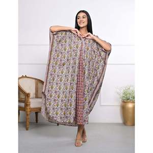 100% Cotton Hand <b>Block</b> <b>Printed</b> Kaftan Elegant Casual Lady Floor-Length Dress for Leisure & Valentine's Day - Product Image 6