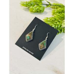 Southwest Handmade Royston Turquoise & Sterling <b>Silver</b> Drop <b>Earrings</b> Geometric <b>Dangle</b> Design - Product Image 2
