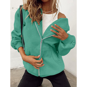 Sudadera con capucha Fulzip up Drop Shoulder de alta calidad con diseño personalizado para mujer sudadera de lana de algodón de gran tamaño - Product Image 3