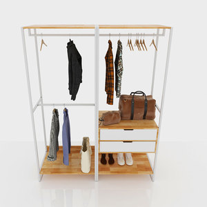 SFKQA005-3 Étagère de rangement double à 3 niveaux en acier inoxydable avec 2 tiroirs (170x55x200cm) – Portant à vêtements sur pied en métal - Product Image 4
