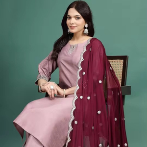 Tenues ethniques pour femmes, en coton imprimé numérique, Kurtis Ramas, pantalons et dupattas, broderie et travail de miroirs, collection été 220g, dernières nouveautés - Product Image 1