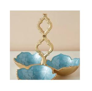 Cuenco de condimento esmaltado de 3 secciones de esmalte turquesa Premium, cuenco de moda para condimentos chapado en oro, cuenco hecho a mano para servir frutas de nuevo aspecto - Product Image 1