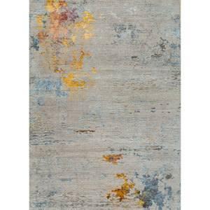 พรมขนสัตว์และไหมไผ่ถักมือสีเทาและดำ ลายแบบนามธรรม รุ่น Srb(702) สำหรับใช้ในบ้าน - Product Image 1