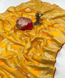 Banarasi ชุดส่าหรีผ้าไหมผ้าแจ็คการ์ดสำหรับสตรีใส่ในงานเทศกาลปาร์ตี้ทุกวัน - Product Image 4