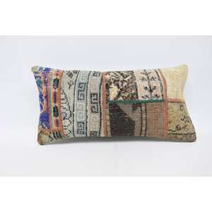 Multicolor Wool Patchwork Kantha 12x24 Inch Woven Decorative Pillow with Vintage Pattern - Product Image 1