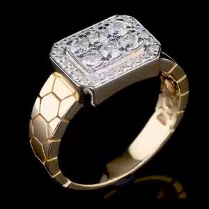 Bague hexagonale pour homme en or et diamant-Design audacieux en nid d'abeille, bague en diamant pour homme - Product Image 1