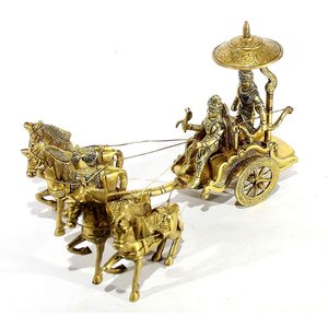 Arjun Rath traditionnel de luxe en laiton fait main, 4 chevaux, style vintage shabby chic, décoration pour la maison, le bureau, Diwali, mariage, Halloween - Product Image 2