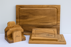 Mango Wood Square Serving Trays Set of 3 with Holders Chopping Board Stand Wall <b>Nut</b> Finish - Product Image 4