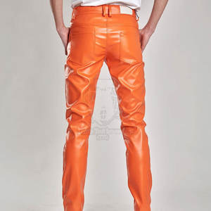 Pantalon en cuir lavé pour homme, coupe droite, décontracté, léger, respirant, écologique, de haute qualité, taille mi-haute, design sur mesure - Product Image 3