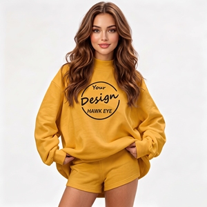 Sudadera de cuello alto reversible extragrande para mujer con logo personalizado, estampada vintage, de algodón, con hombros caídos - Product Image 1