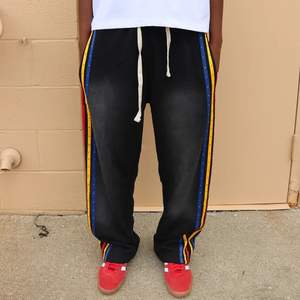 Nouveau Streetwear coton Vintage lavé pantalons de survêtement hommes de couleur personnalisé jambe large strass pantalons de survêtement - Product Image 3