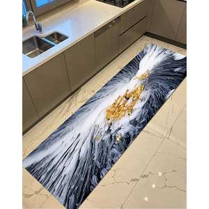 Tapis imprimé de fleurs abstraites dorées et blanches, motif moderne et contemporain, tapis en chenille - Product Image 3