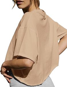 Hauts courts d'entraînement pour femmes décontracté à manches courtes épaule tombante Boxy rouleau ourlet basique Logo personnalisé lâche Yoga course T-Shirt pour hommes - Product Image 2