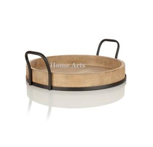 Plateau de service alimentaire en bois fait à la main avec poignées en aluminium Vaisselle de qualité supérieure Plateau de service alimentaire en Inde - Product Image 3