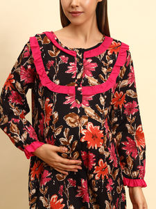 Chemise de nuit longue en dentelle victorienne 100% coton pour femmes, manches longues, longueur totale, motif floral respirant, imprimé sur le col - Product Image 4