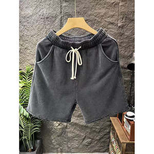 Pantalones cortos desgastados lavados, pantalones cortos deportivos de cintura elástica con cordón informal de nuevo estilo de verano 2025 con bolsillos - Product Image 4