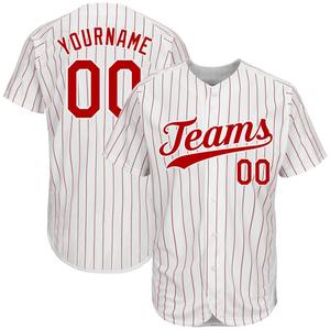 Ropa de equipo personalizada más vendida, camiseta de béisbol auténtica blanca a rayas roja y roja personalizada - Product Image 1