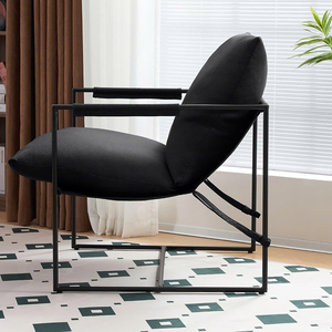 Sillón Minimalista de Tela con Asiento Tapizado y Estructura de Metal Negro para Sala de Estar, Vestíbulo de Hotel y Salas de Espera - Product Image 2