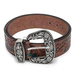 Cinturón de herramientas de cuero occidental con diseño floral tallado a mano de cuero de grano de súper lujo para hombres con hebilla de metal elegante y guardián - Product Image 4