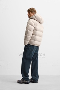 Veste matelassée en duvet de canard gris perle avec logo personnalisé, coupe régulière, col montant, poches zippées, vêtements d'extérieur d'hiver, vestes pour hommes - Product Image 3