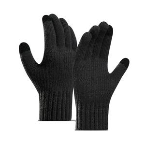 Guantes de invierno cálidos acrílicos a la moda con logotipo personalizado para hombre, guantes de mano de punto grueso con pantalla táctil suave para hombre - Product Image 4