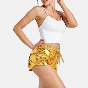 S-2XL New Women's Sexy Metallic Casual Shorts Multicolor Splash-proof PU <b>Sequin</b> Drawstring Closure Elastic Waist Memory Fabric - Product Image 2