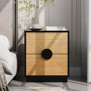 แถบไม้ไผ่แบบ2ลิ้นชักสไตล์โบโฮที่ทันสมัยสำหรับห้องนอนหรือห้องนั่งเล่นเฟอร์นิเจอร์ภายในบ้าน - Product Image 1