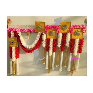 Travail de miroir Bandanwar traditionnel brodé Toran perles élégantes cloches décor de porte festive décor mural de Style traditionnel indien - Product Image 1