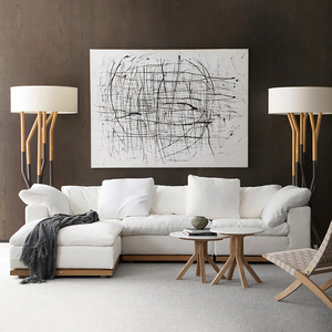 French <b>Cream</b> Linen Fabric Modern <b>Set</b> Corner <b>Sofa</b> Unwashed Solid Wood Frame Apartment Hotel Use Mail - Product Image 2