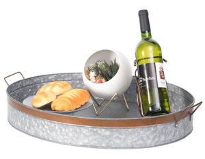 Bandeja de servicio ovalada de hierro galvanizado rústico con asas Bandeja de artesanía de metal de WB INC INDIA para comer y servir - Product Image 2