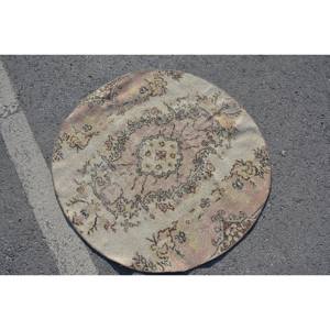 Alfombra turca Vintage de 3,5 pies X 3,5 pies, alfombra rectangular de área grande de lana de retazos beige y rosa para adolescentes, estilo abstracto, látex Tabriz - Product Image 2