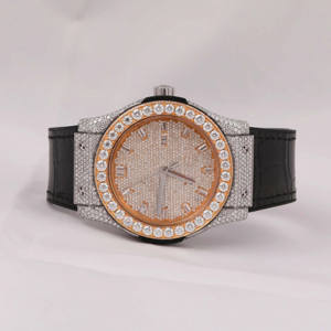 นาฬิกาประดับเพชรสุดหรูพร้อมสายหนังสีดำประดับเพชรเม็ดเดียวทรงโรมันตัดครึ่งเย็นวันที่คลาสสิกหน้าปัดทรงกลม - Product Image 6