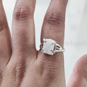 เครื่องประดับหินดิบแหวนสตรีแหวนพลอยมูนสโตนสีรุ้งแบบหยาบทำจากหินอัญมณีโก้เก๋โบฮีเมียนแหวนเงินสเตอร์ลิง925 - Product Image 2