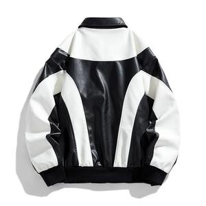 Otoño Invierno hombres motocicleta carreras PU chaqueta High Street estilo alta calidad piel de oveja manga larga suelta cremallera nuevo diseño - Product Image 4