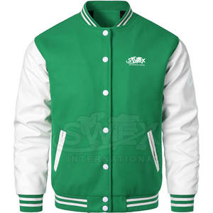 แจ็กเก็ตเลตเตอร์แมนแขนหนังคอตั้งสำหรับผู้ชายแจ็กเก็ตฤดูหนาวทรงตัวอักษรแขนหนังออกแบบได้ตามต้องการ - Product Image 1