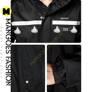 Chubasquero largo impermeable de primera calidad con detalles negros reflectantes y capucha plegable para hombres y mujeres - Product Image 5